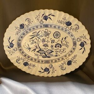 Blue and Cream Floral Oval Platter